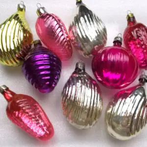 Set of 9 Antique Vintage USSR Silver Glass Christmas Ornaments Cones