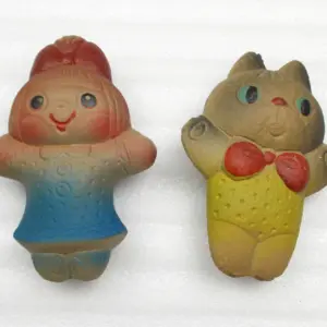 Set of 2 Vintage USSR Soft Rubber Toy Girl & Kitten With a Squeaker