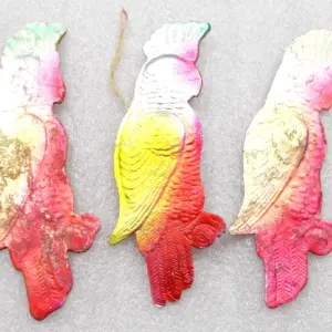 Set of 3 Vintage USSR Cardboard Christmas Tree Ornaments Parrots