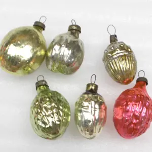 Set of 6 Vintage Glass Christmas Ornament Nuts