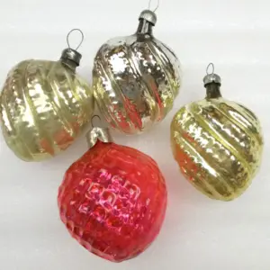 Set of 4 Vintage USSR Glass Christmas Ornament Hearth
