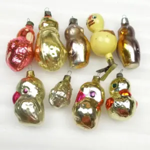 Set of 9 Vintage USSR Silver Glass Christmas Ornaments Birds