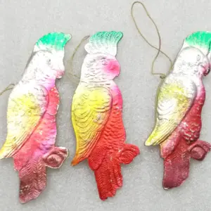 Set of 3 Vintage USSR Dresden Cardboard Christmas Ornament Parrots