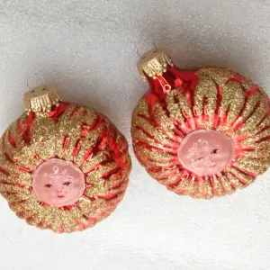 Set of 2 Ukrainian Glass Christmas Ornaments Sun