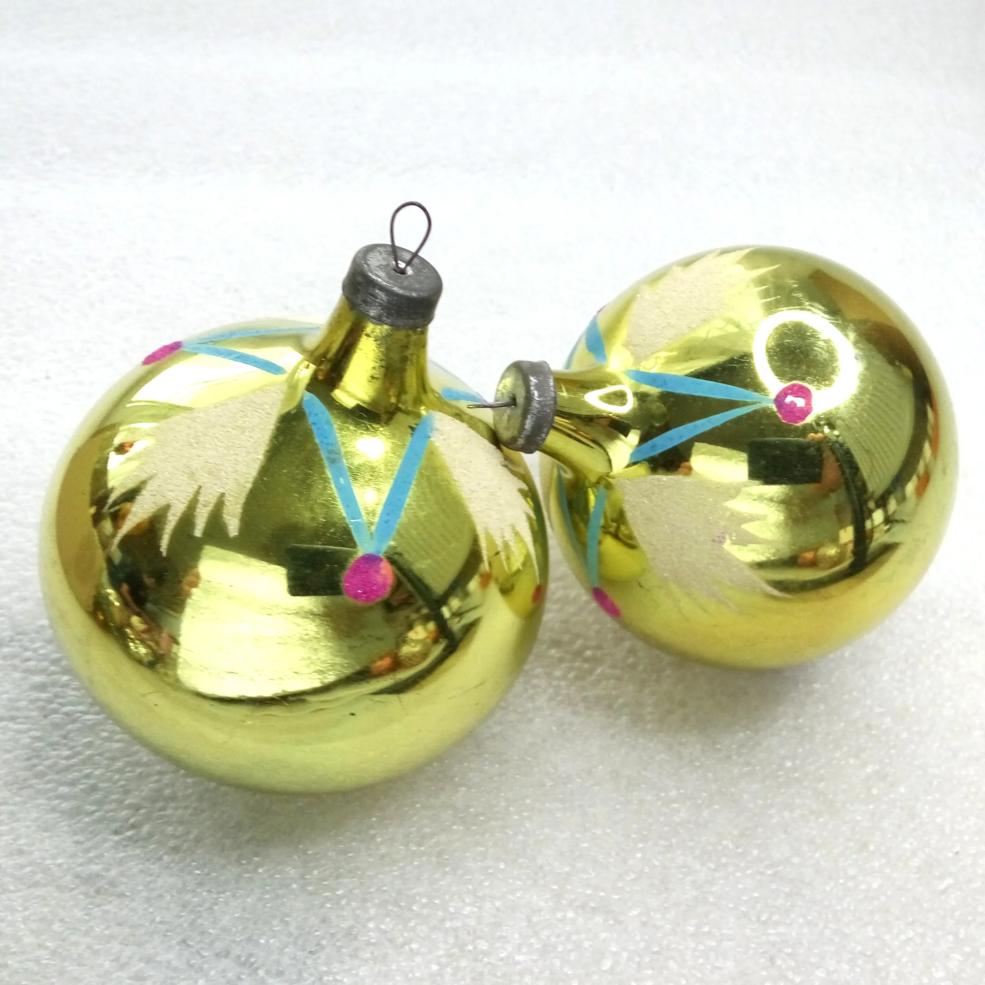 Set of 2 Antique Vintage Glass Christmas Ornaments Balls
