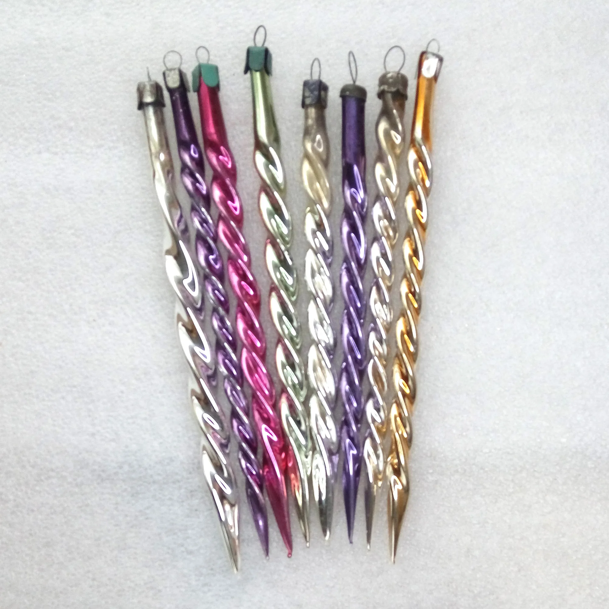 Set of 8 Antique Vintage Glass Christmas Ornaments Icicle