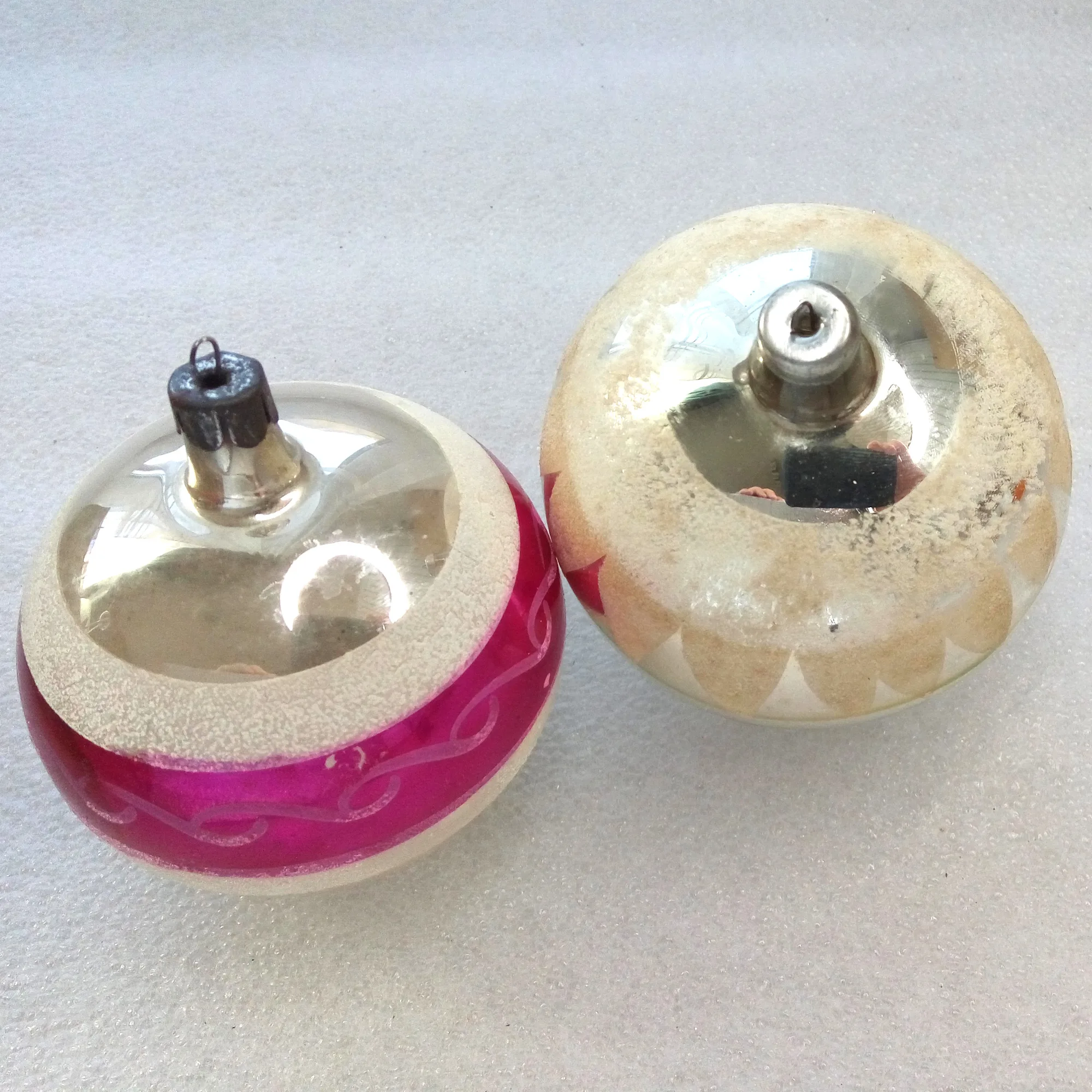 Set of 2 Antique Vintage Glass Christmas Ornaments Balls