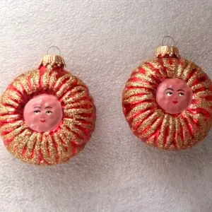 Set of 2 Ukrainian Glass Christmas Ornaments Sun