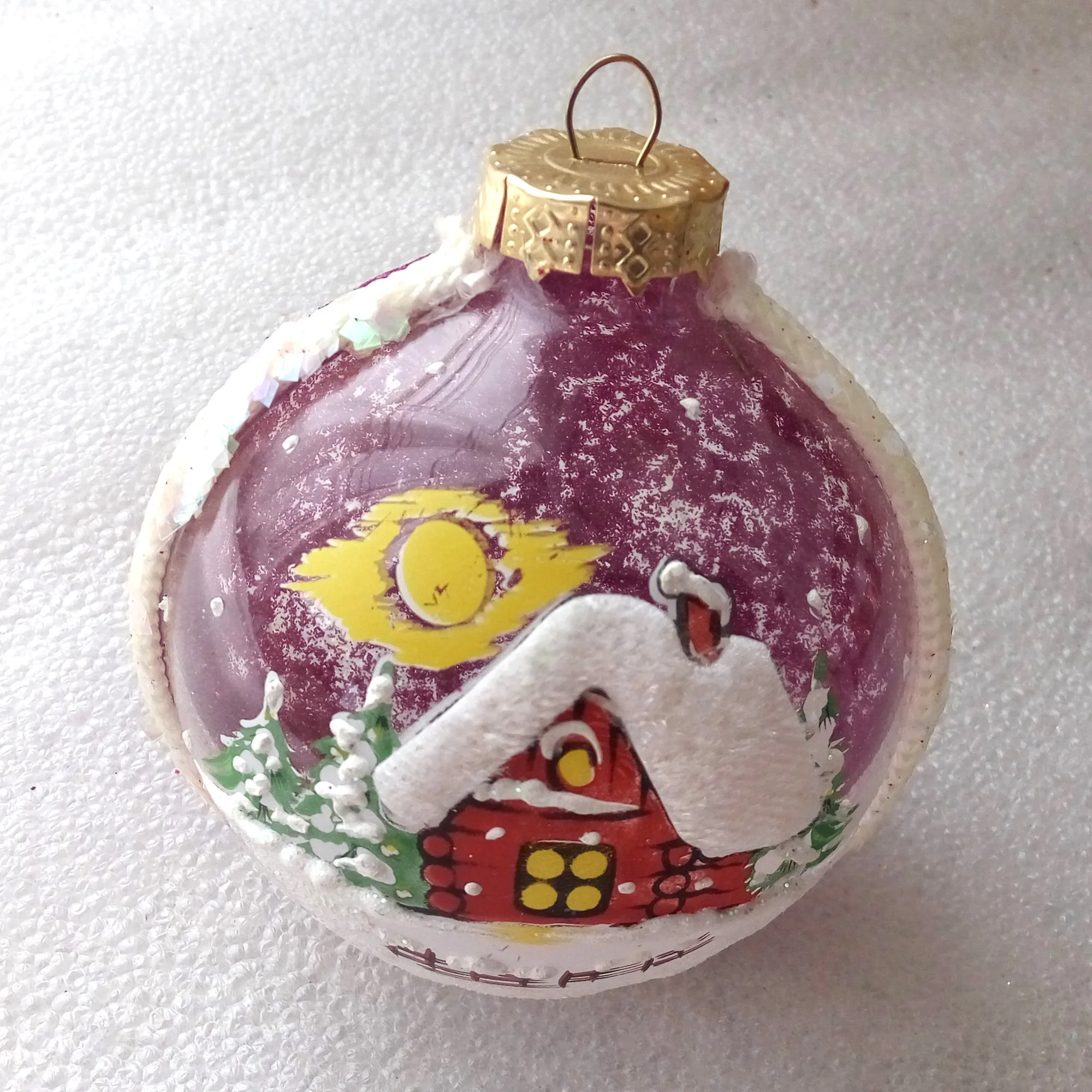 Ukrainian Glass Christmas Ornament Ball House