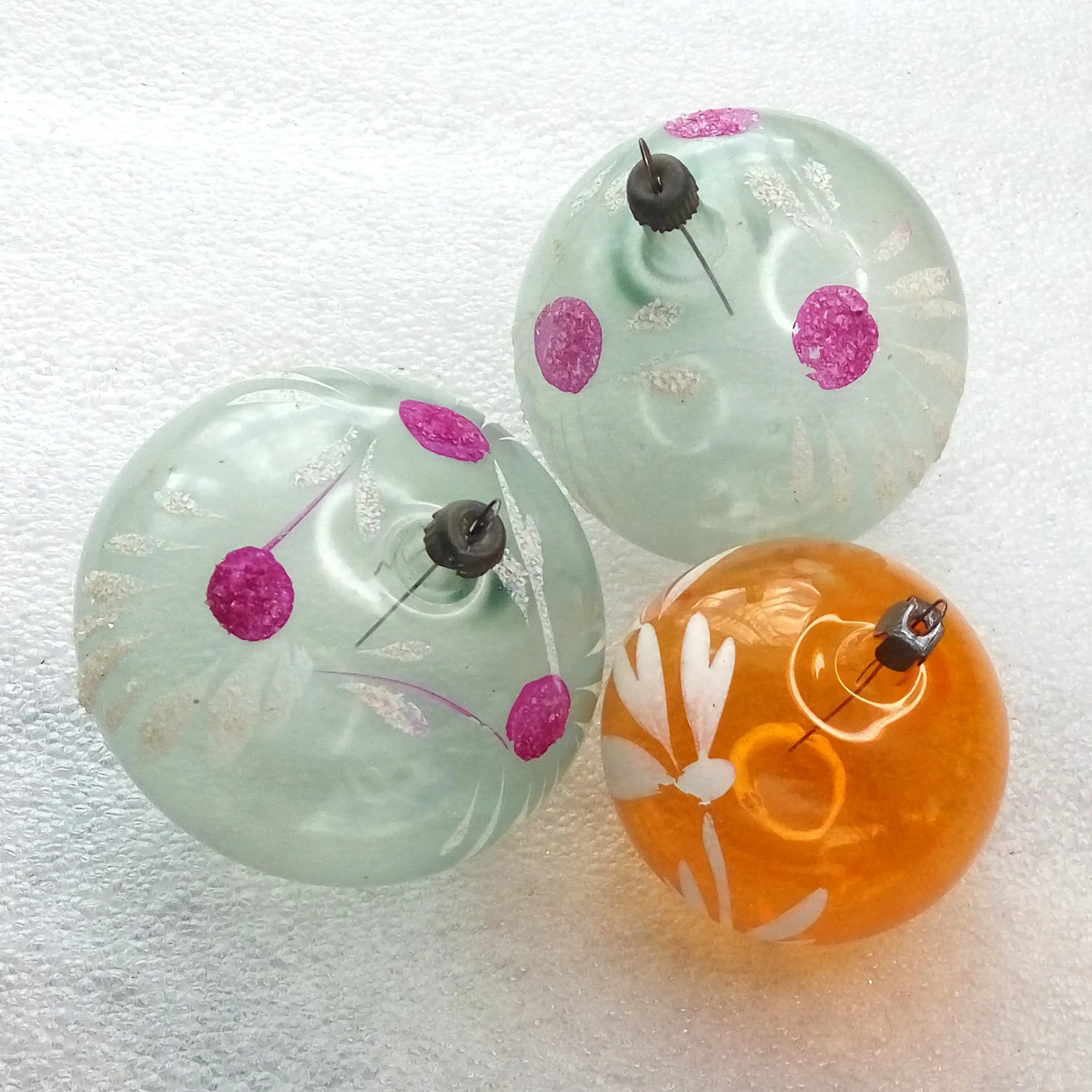 Set of 3 Antique Vintage Glass Christmas Ornaments Balls