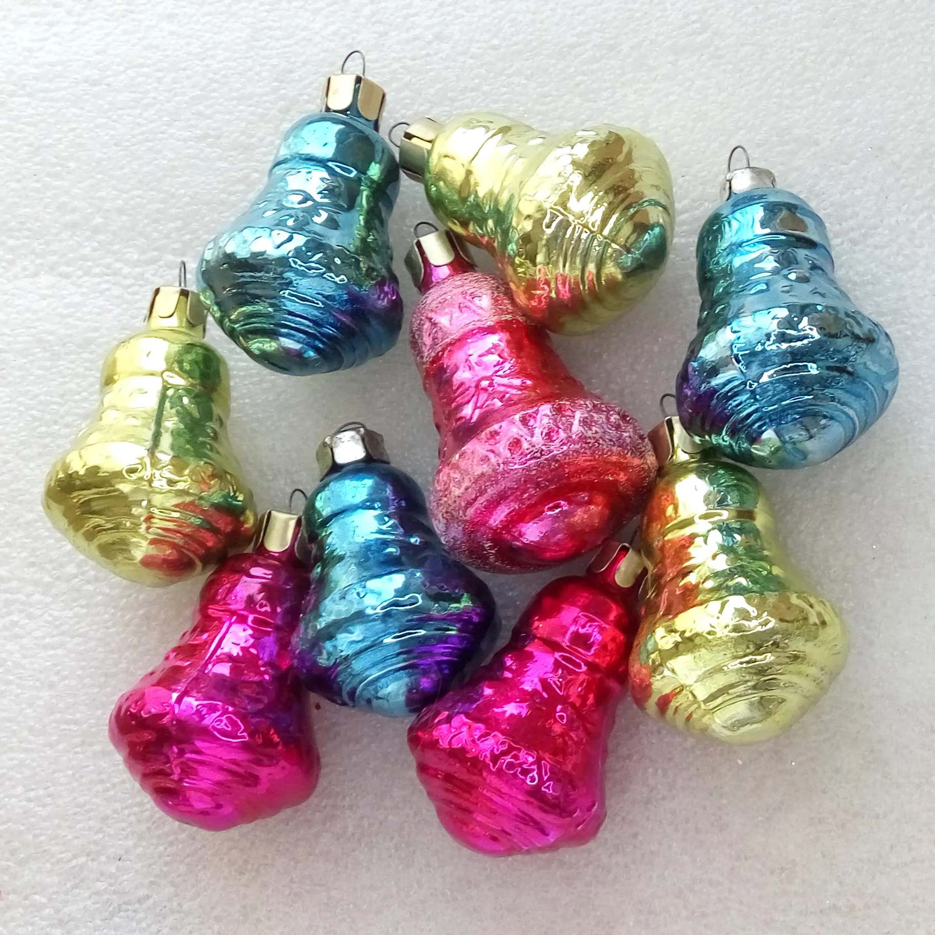 Set of 9 Antique Vintage Glass Christmas Ornaments Bells
