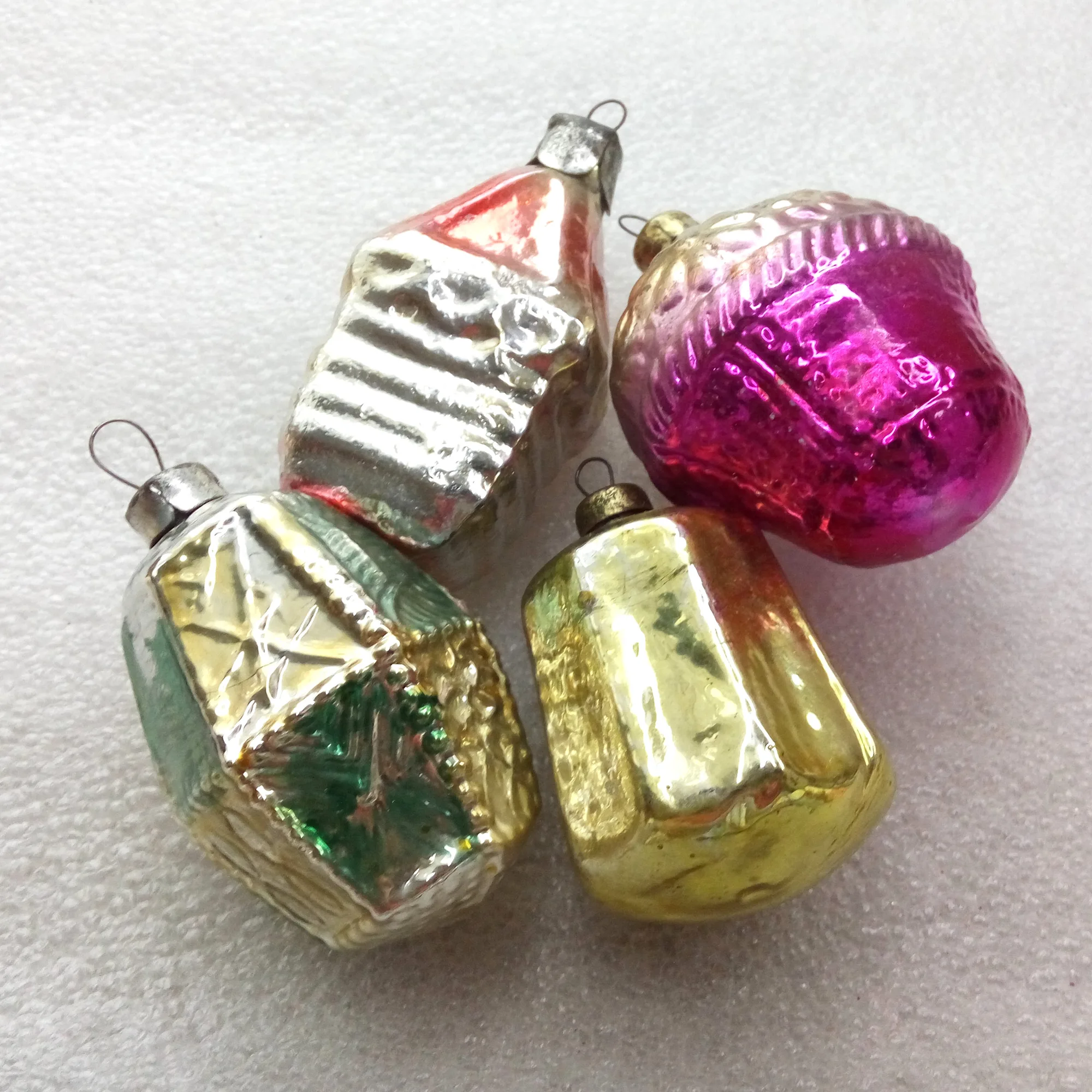 Set of 4 Antique Vintage Glass Christmas Ornaments