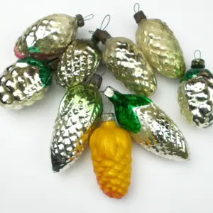 Set of 9 Vintage USSR Glass Christmas Ornament Pinecones