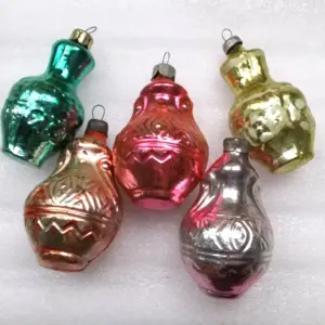 Set of 5 Vintage USSR Silver Glass Christmas Ornaments Jugs