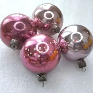Set of 4 Vintage Silver Glass Christmas Ornaments Tree USSR Antique Decor Balls