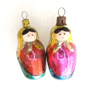 Set of 2 Antique Vintage Glass Christmas Ornaments USSR Dolls
