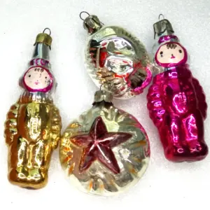 Set of 4 Vintage USSR Glass Christmas Ornaments Astronauts