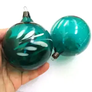 Set of 2 Vintage USSR Glass Christmas Ornaments Balls