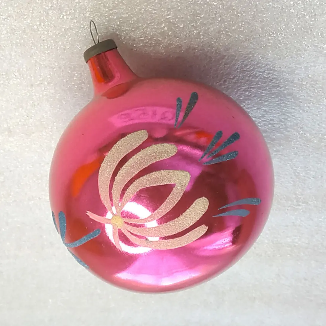 Vintage Soviet Silver Glass Christmas Tree Ornament Ball Hand Painted Toy