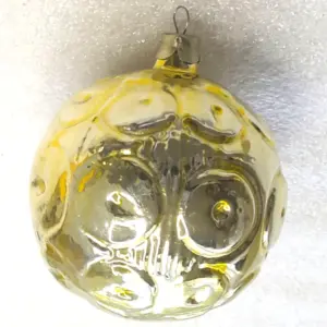Vintage Soviet Silver Glass Christmas Tree Ornament Gold Patterned Ball Toy