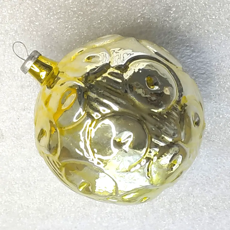 Vintage Soviet Silver Glass Christmas Tree Ornament Gold Patterned Ball Toy