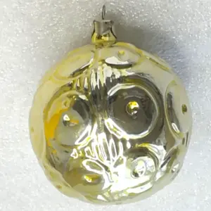 Vintage Soviet Silver Glass Christmas Tree Ornament Gold Patterned Ball Toy