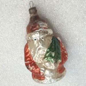 Vintage GDR Silver Glass Christmas Tree Ornament Santa Claus Ded Moroz Toy