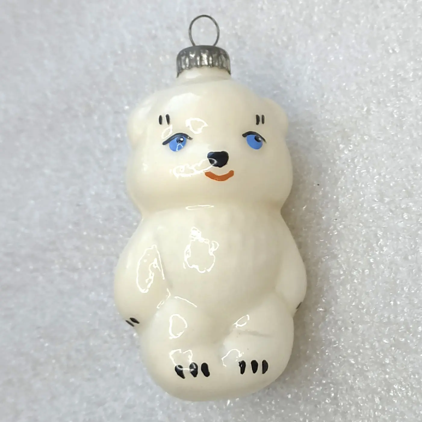 Vintage Soviet Glass Christmas Tree Ornament White Polar Bear Cub Figural Toy