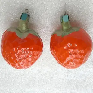 Set of 2 Vintage Soviet Glass Christmas Tree Ornaments Strawberry Fruit Toys