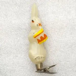 Vintage Soviet Glass Christmas Tree Ornament Bunny Rabbit with Drum Antique Toy
