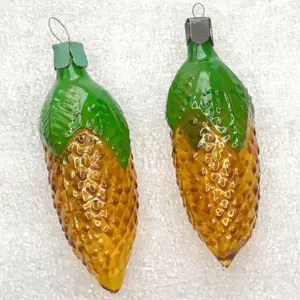 Set of 2 Vintage Soviet Glass Christmas Tree Ornaments Pine Cones restored