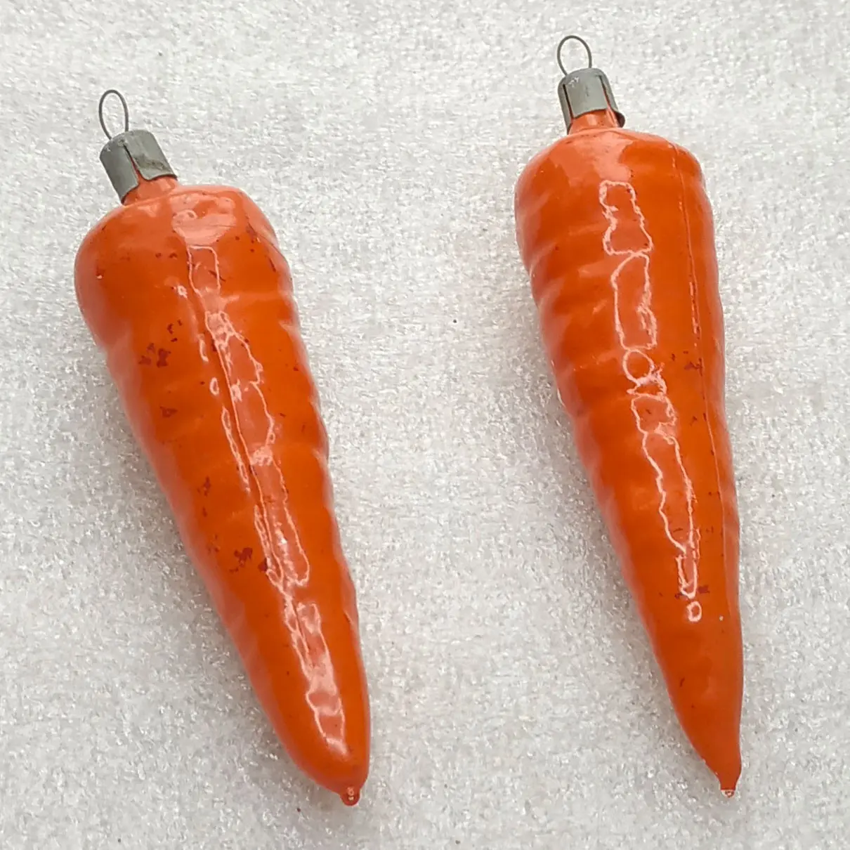 Set of 2 Vintage Soviet Glass Christmas Tree Ornaments Carrot Figural Vegetables