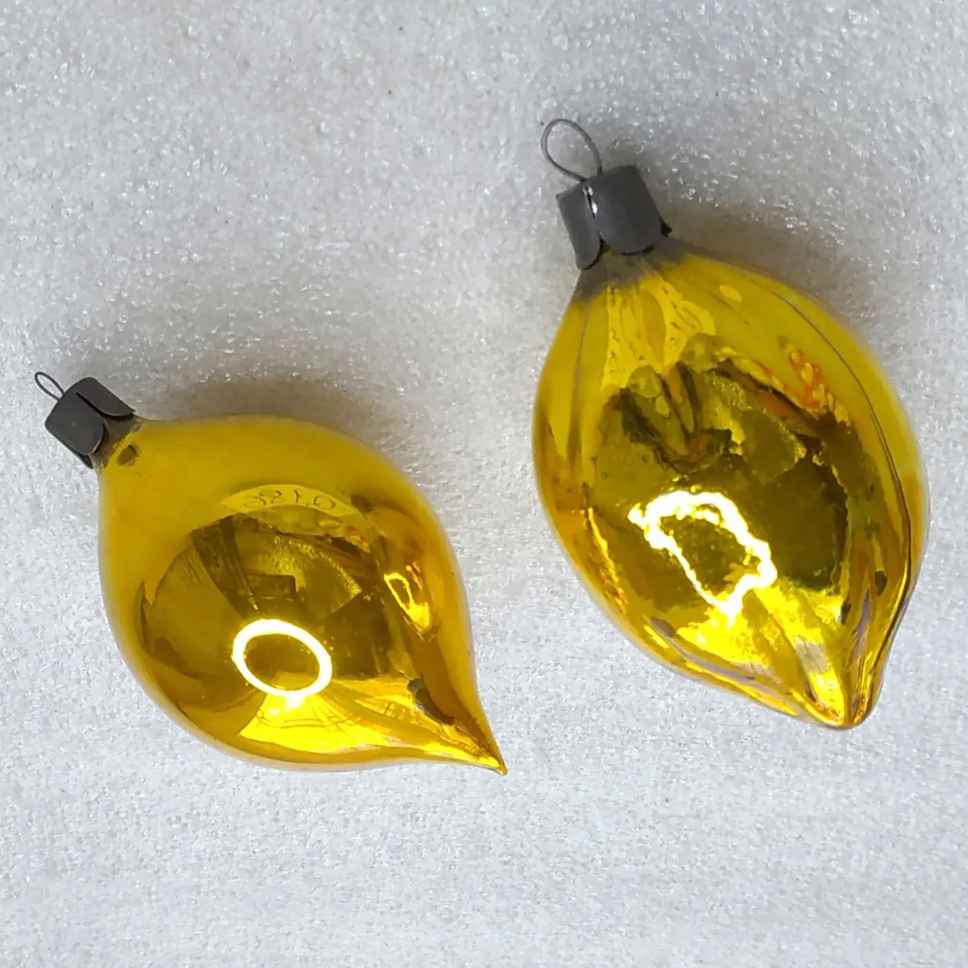 Set of 2 Vintage Soviet Silver Glass Christmas Tree Ornaments Lemons