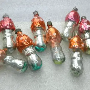 Set of 9 Vintage Soviet Glass Christmas Tree Ornaments Mushrooms