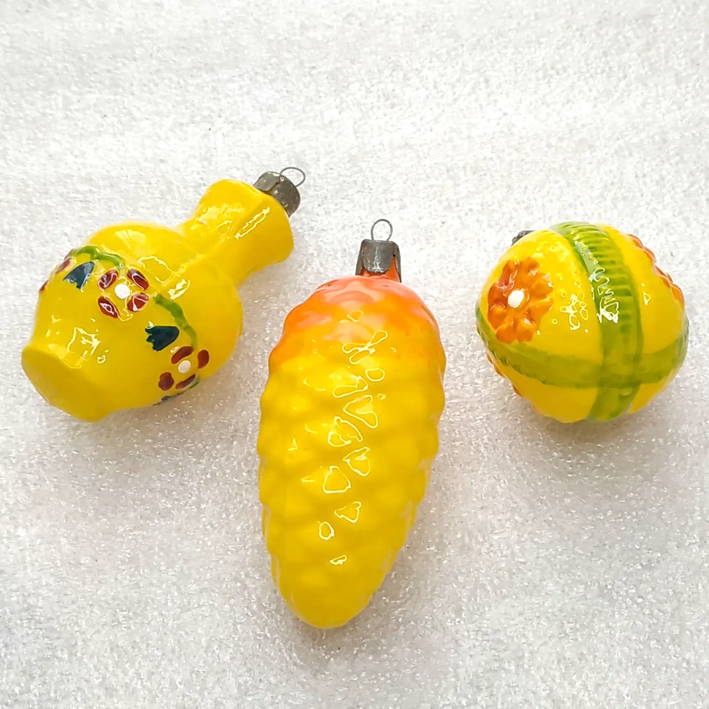 Set of 3 Vintage Soviet Glass Christmas Tree Ornaments Mix Yellow Set Toys