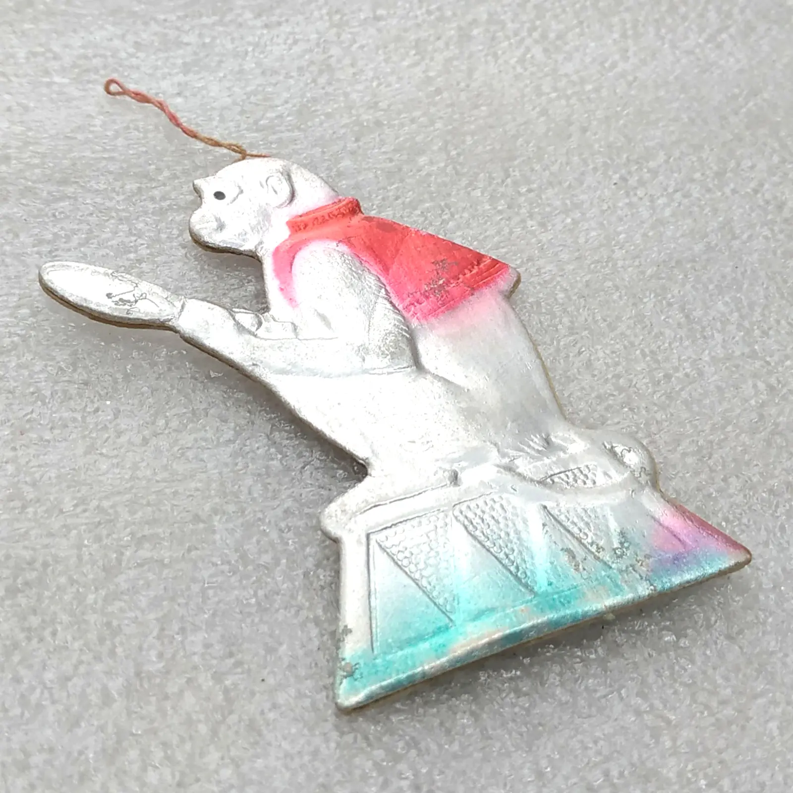 Vintage Soviet Cardboard Dresden Christmas Tree Ornament Circus Monkey Toy