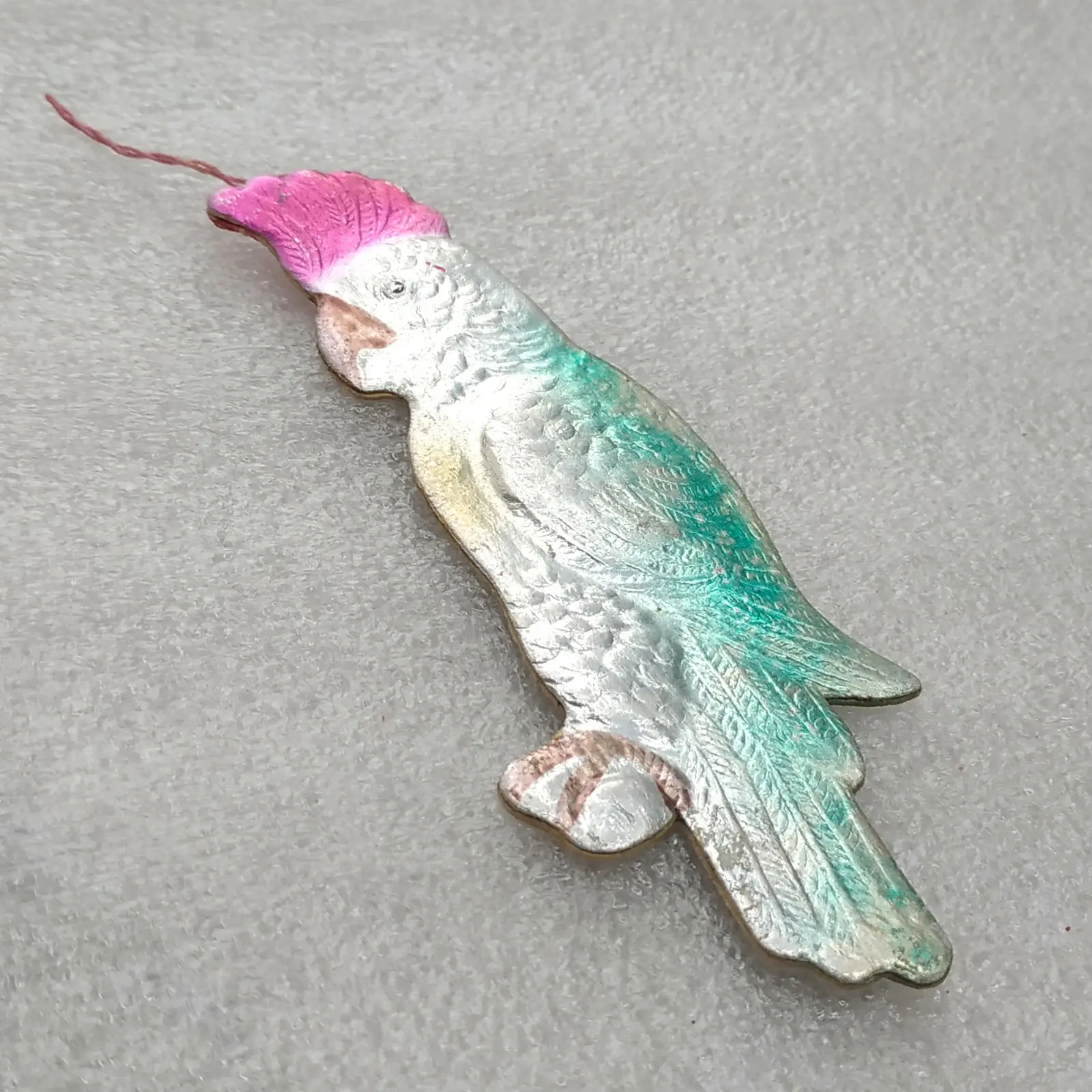 Vintage Soviet Cardboard Dresden Christmas Tree Ornament Parrot Toy Decor