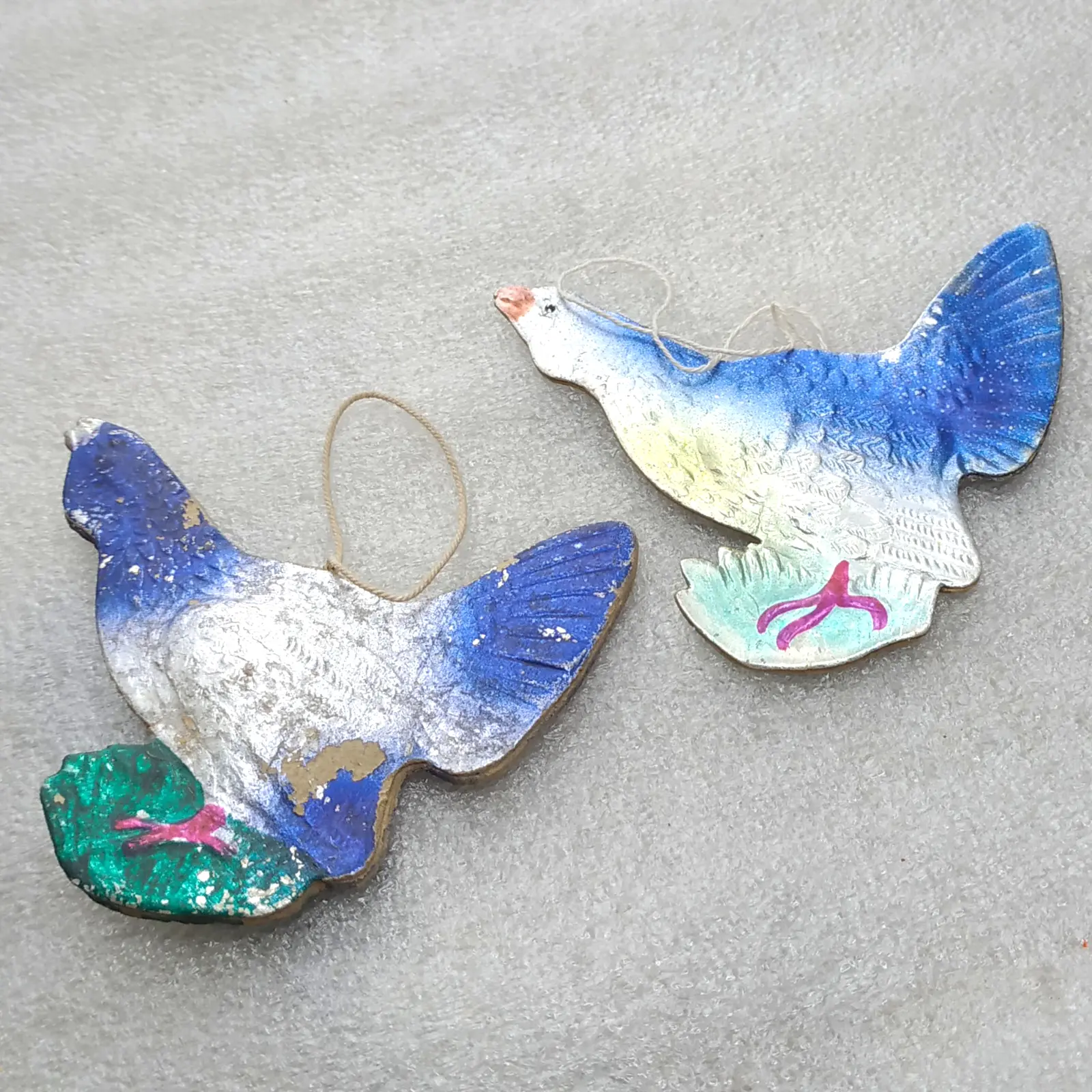 Set of 2 Vintage Soviet Cardboard Christmas Tree Ornaments Grouse Set