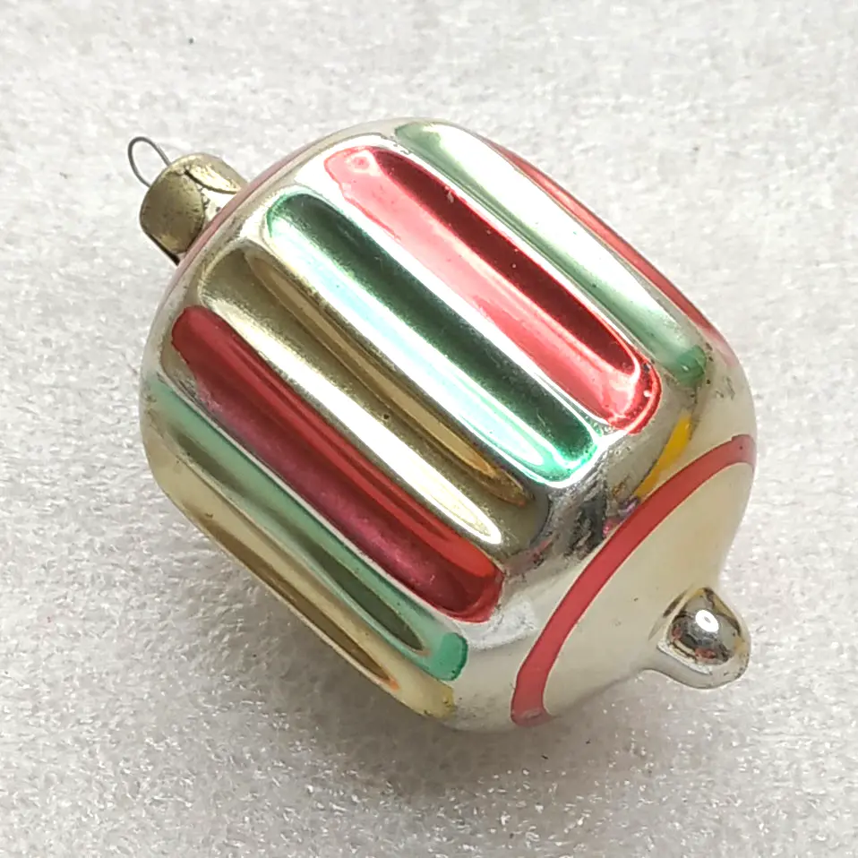Vintage Glass Christmas Tree Ornament Striped Retro USSR Decor