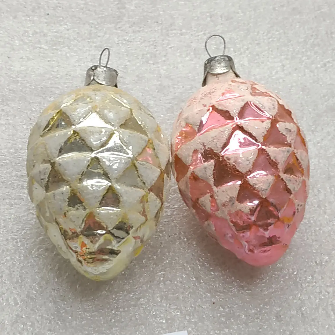 Set of 2 Vintage Glass Christmas Tree Ornaments Pine Cones USSR