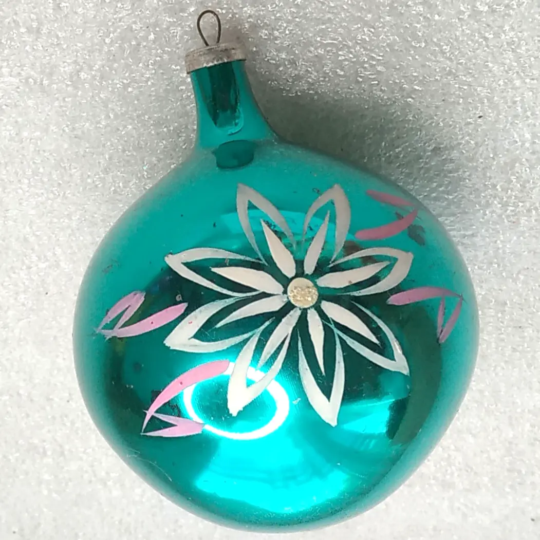 Vintage Soviet Glass Christmas Tree Ornament Sunflower Flower Retro Decor