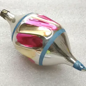 Vintage Glass Christmas Tree Ornament Icicle Striped Flocked USSR Retro