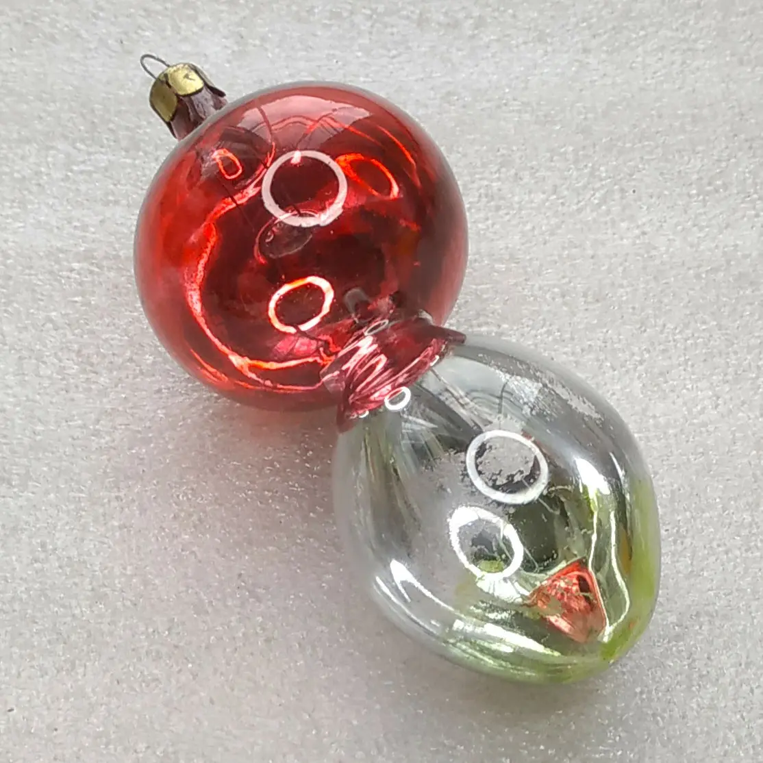 Vintage Soviet Glass Christmas Tree Ornament Mushroom Red Repainted Retro Decor