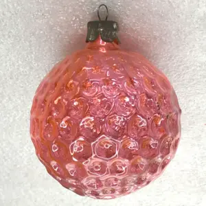 Vintage Glass Christmas Tree Ornament Pink Honeycomb Ball USSR Retro