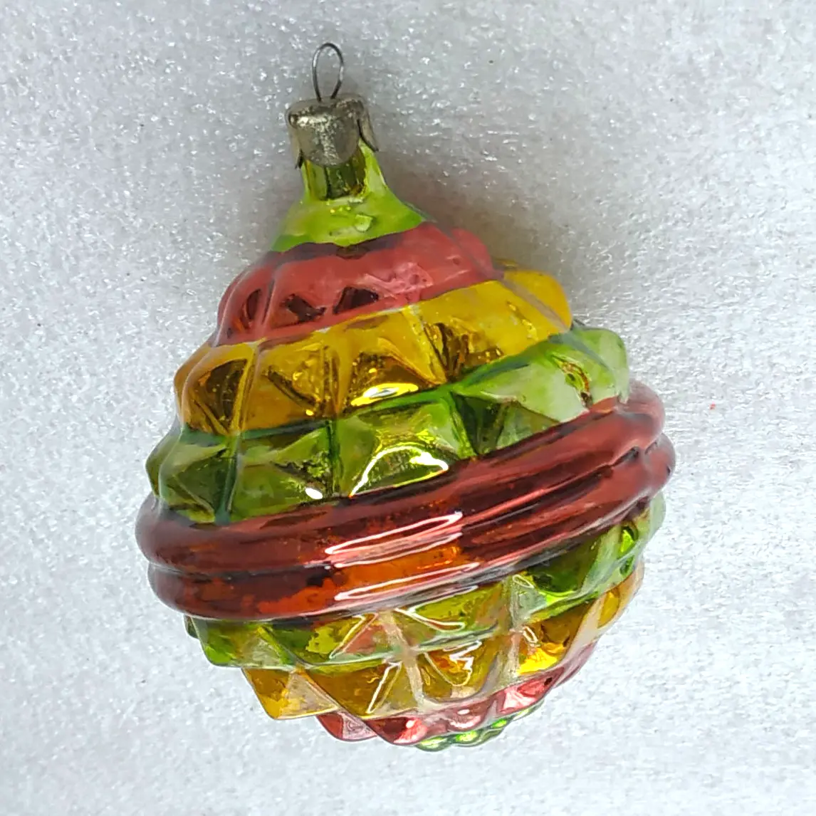 Vintage Soviet Glass Christmas Tree Ornament Faceted Lantern Ball Colorful Retro
