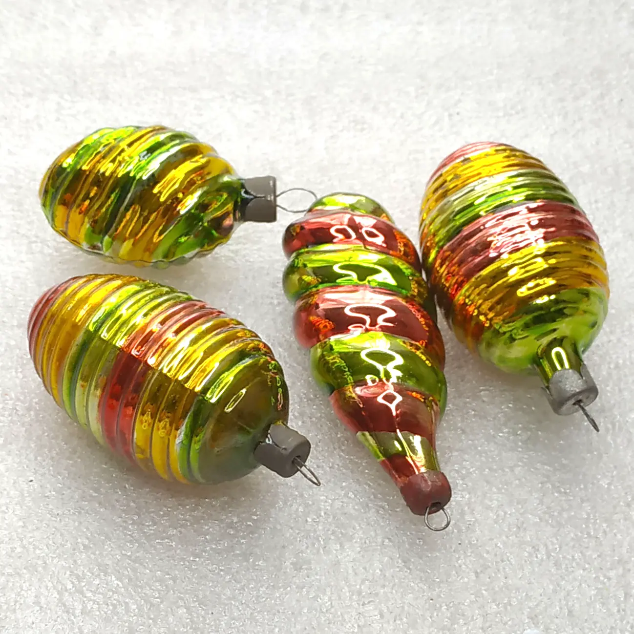 Set of 4 Vintage Soviet Silver Glass Christmas Tree Ornaments Cones Retro Decor