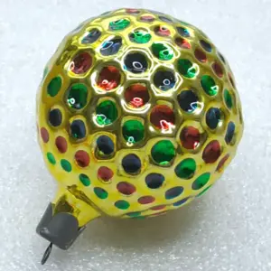 Vintage Soviet Glass Christmas Tree Ornament Golf Ball Pattern Honeycomb Retro