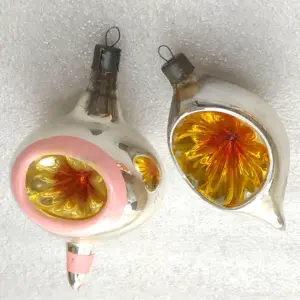 Set of 2 Vintage Soviet Silver Glass Christmas Tree Ornaments Reflector Retro Lanterns
