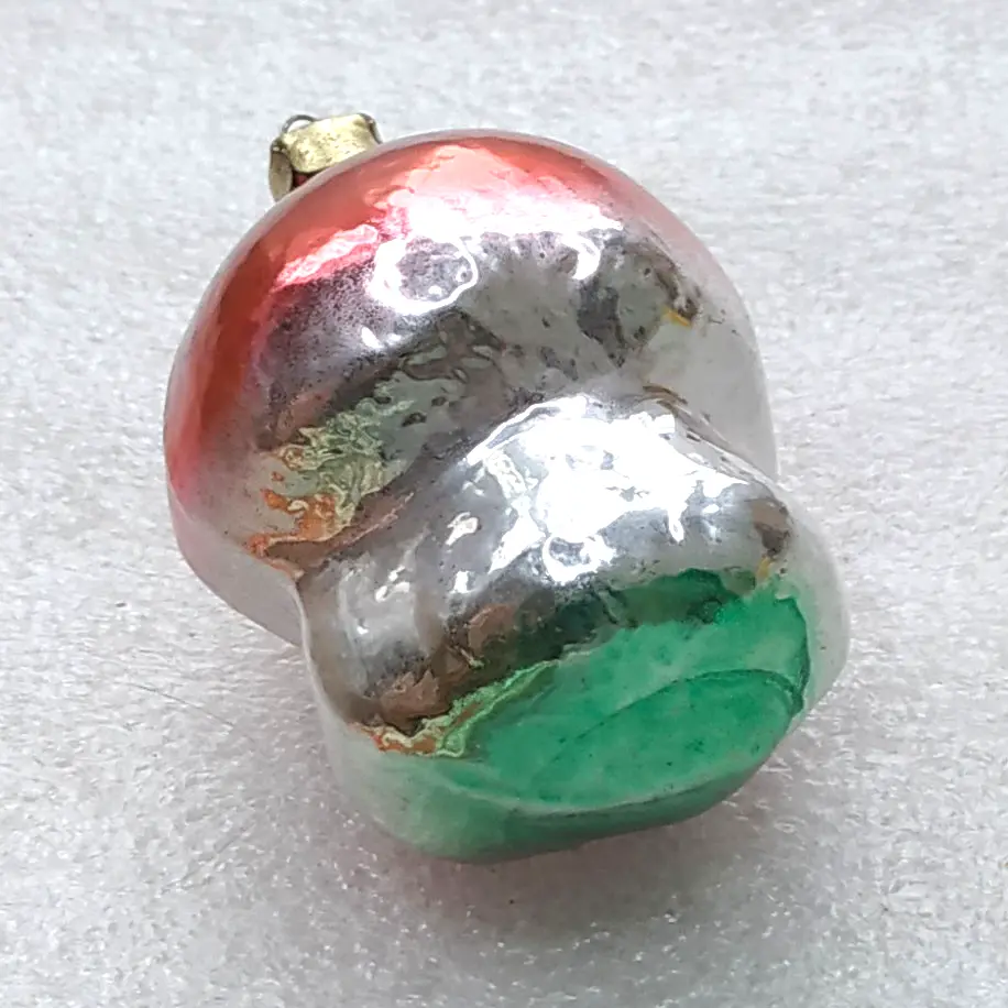 Vintage Soviet Glass Christmas Tree Ornament Mushroom Red Silver Retro Decor