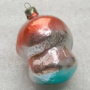 Vintage Soviet Glass Christmas Tree Ornament Mushroom Red Silver Retro Decor Toy